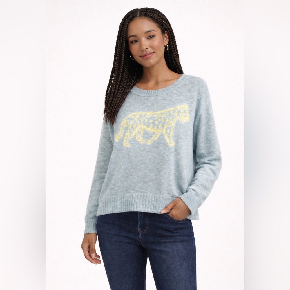 Lou & Grey Light Blue Sweater with Yellow Leopard
